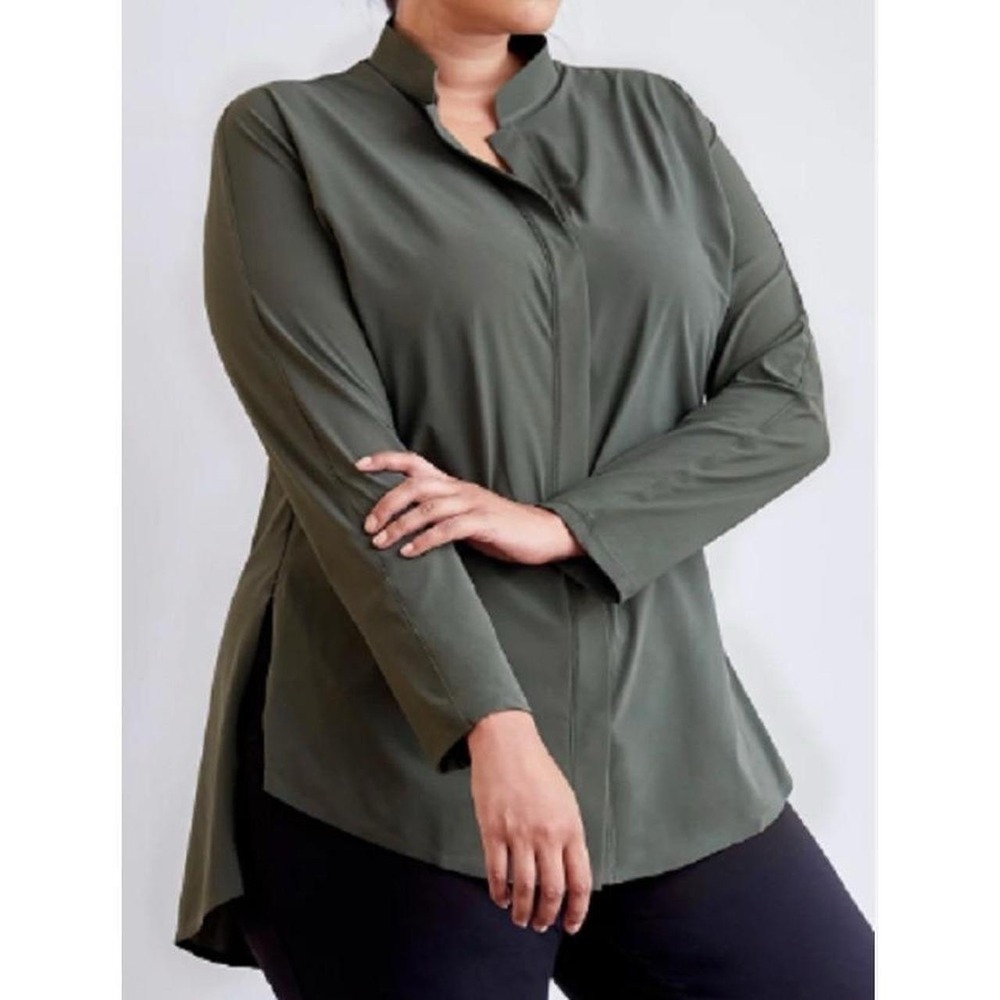 Aday Something Borrowed Shirt in Olive Green Size Medium Minimalist Capsule